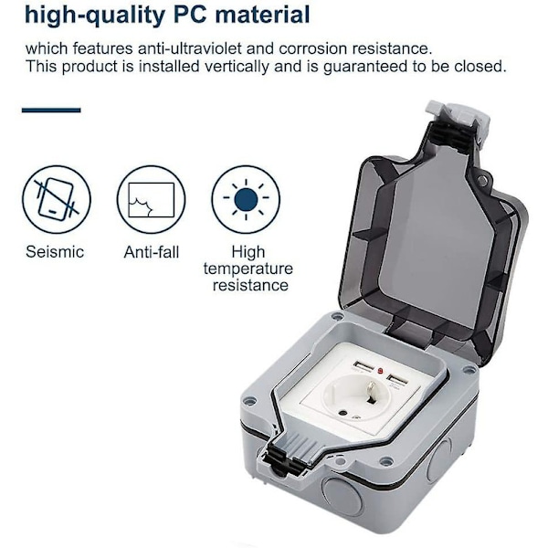 Ulkokäyttöön tarkoitettu pistorasia puutarhaan, säänkestävä USB-pistorasia, seinään asennettava