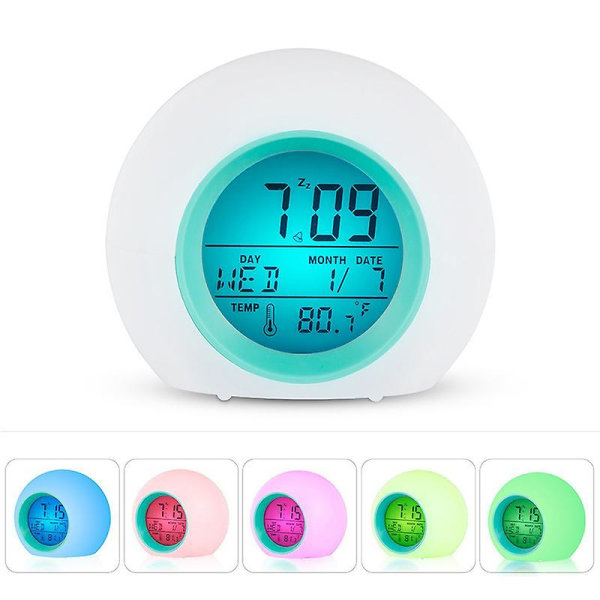 Kids Digital Alarm Clock Led 7 Color Changing Night Light Clock Wake Up Clock