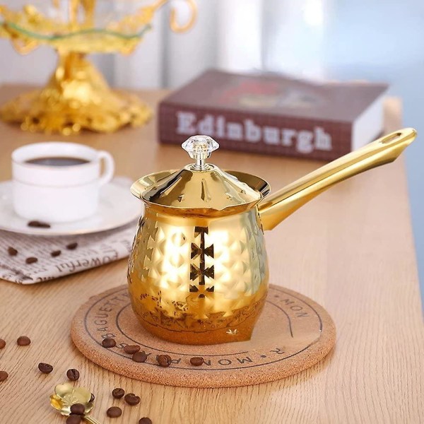 Tyrkisk kaffekanne i rustfritt stål med langt håndtak Cezve kaffekanne Melkesmør smeltekanne 600 gull