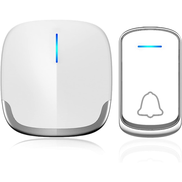 Trådløs Dørklokke, Vandtæt Plug-in Trådløs Dørklokkesæt, 300m Rækkevidde 58 Melodier, 5-Niveau Lydstyrke & Blåt Lys white 1 receiver + 1 push