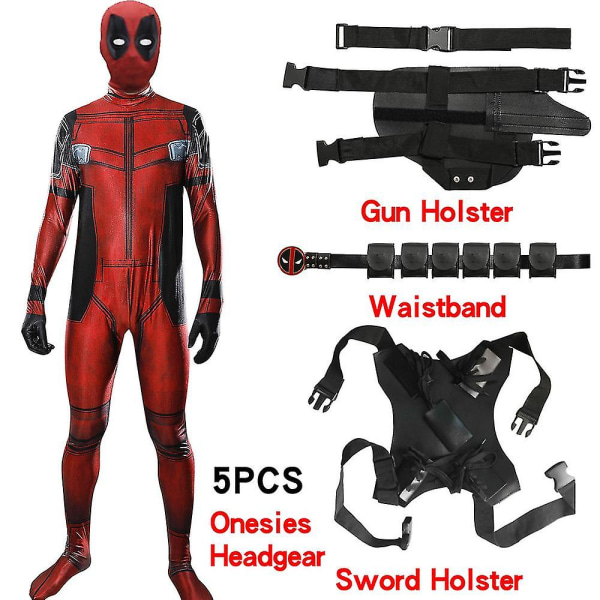 Deadpool Costume Cosplay Barn Voksen Drakt Anime Superhelt Cosplay Death Waiter Anime Voksen Service Trikot Hatter Tilbehør Anime 5PCS L