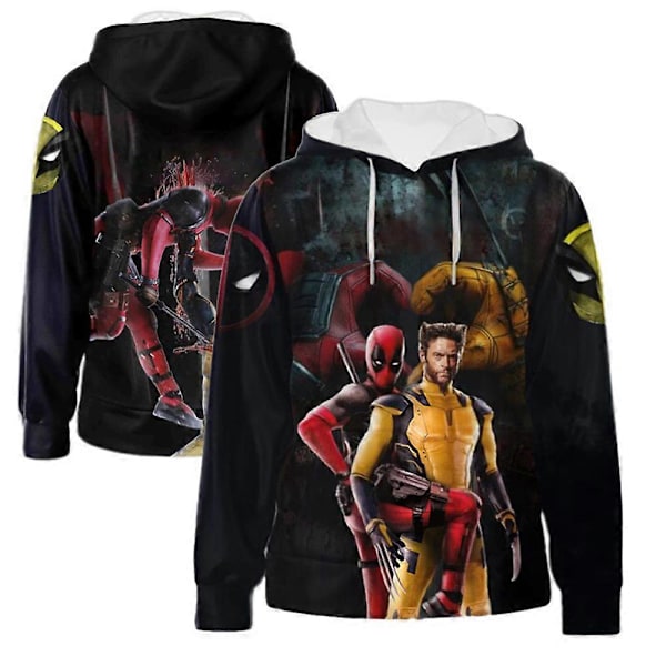 Voksen Menn Deadpool & Wolverine Kostyme Hoodie 3D Trykk Casual Genser Pullover Hettestrikket Topper 2XL