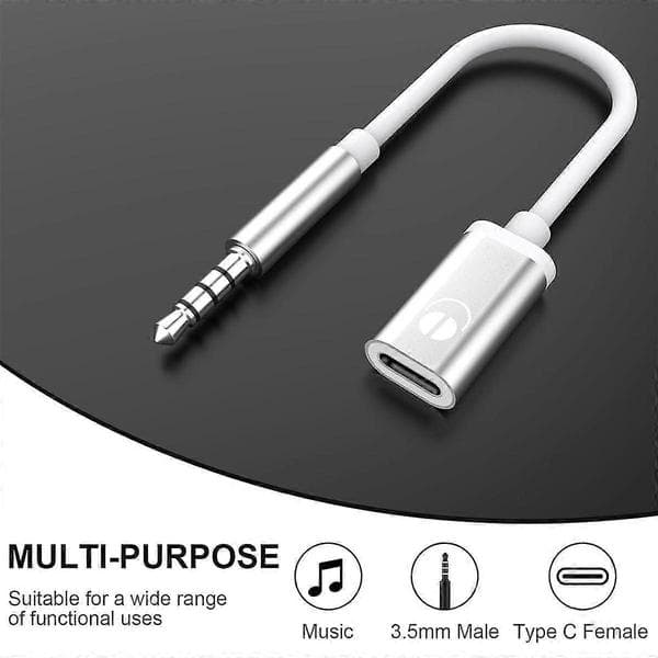 3,5 mm hane till typ C hona-kabel, analog jackadapter för MP3-spelare Silver
