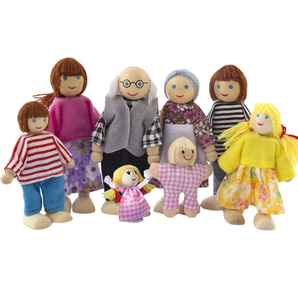 Træmøbler Dukker Hus Familie Miniature 8 Personer Dukke Legetøj Til Kid Child