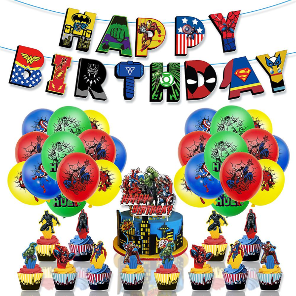 Avengers Superhjälte-tema Födelsedagsfest Ballonger Banners Cake Toppers Set