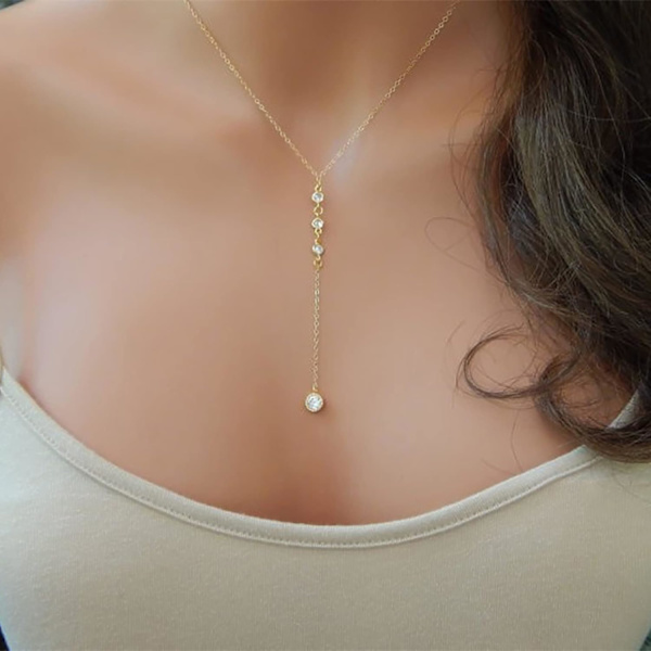 Cubic Zirconia Lariat Halskæde Vedhæng Lariat Halskæde Bohemian Krystal Lang Drop Y Vedhæng Kæde Halskæde Kvinders og Pigers Smykker (Guld)