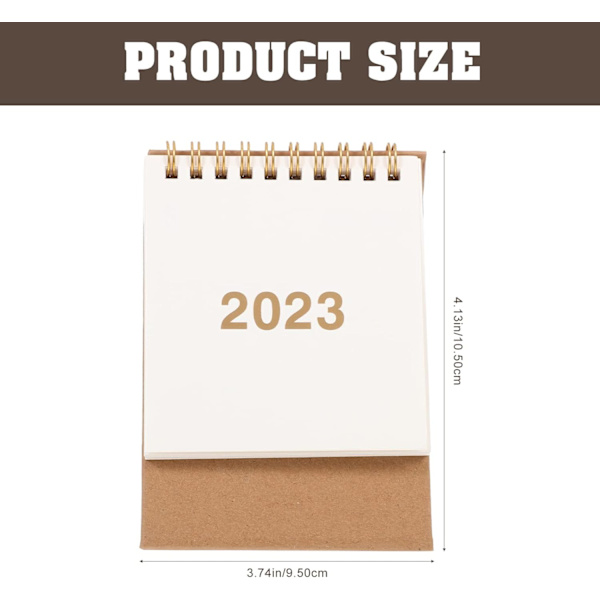 Mini skrivebords kalender 2023-2024, januar 2023-juni 2024 lille skrivebords kalender spole spiral lille stående flip kalender til hjemmekontor skole, elfenben