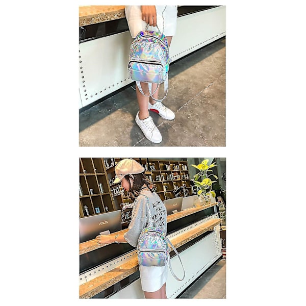 Holografinen lompakkoreppu Iridescent-laukut naisille - Chic Holographic Backpack Hologram School Shoulder Bag - Salkku tytöille (hopeinen)(1 kpl)