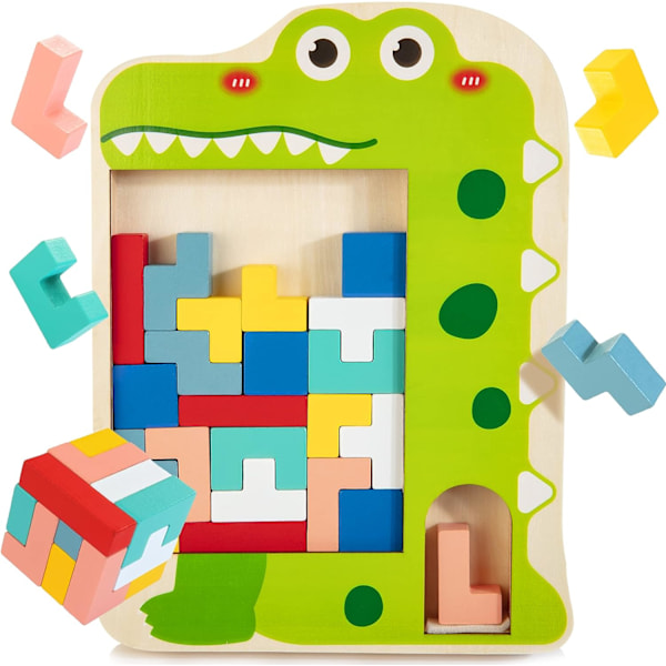 Träblockpussel Hjärngymnastik Leksak Tangram Pussel Barn 3D Ryska Byggklossar Montessori