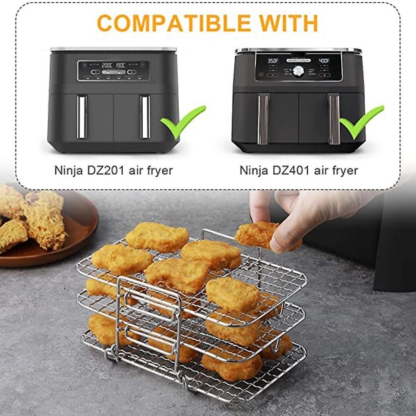 Airfryer-stativ for Ninja Dual Airfryer 304 Rustfritt stål Multi-lags dehydratorstativ Toaststativ silver