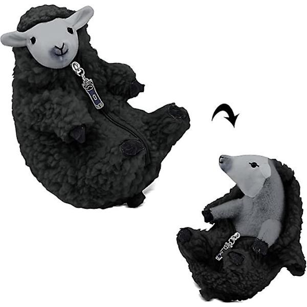 Søte barberte sauebamser Kawaii lam plysjleker Valentinsdag bursdag morsomme gaver til kvinner jenter gutter barn tenåringer små plysjleker sau dekor Black
