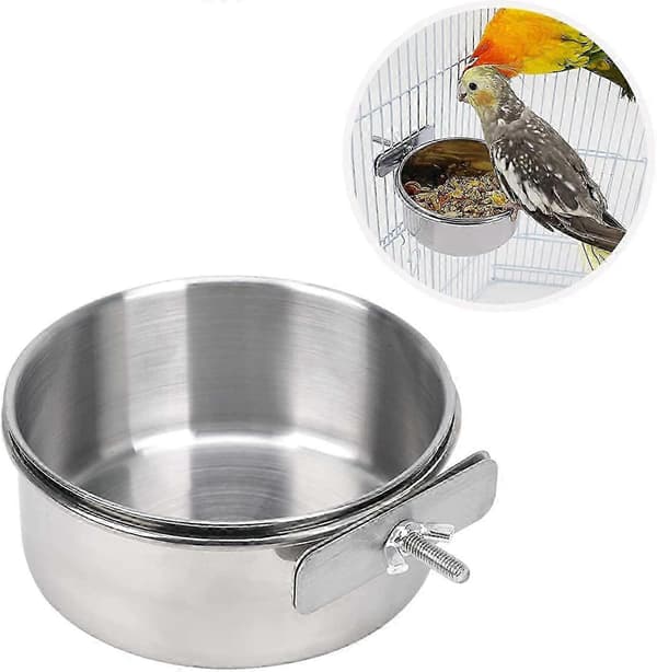 Foderbeholder til fuglebur i rustfrit stål 12CM Papegøje Bassin Holder 1 Styk