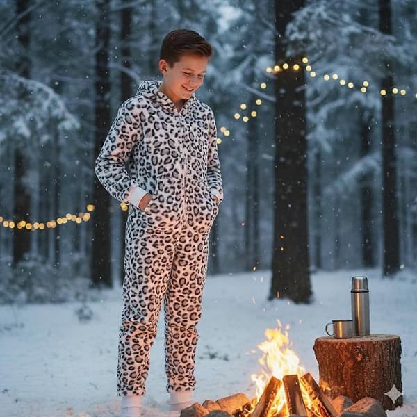 Leopard Snø Jumpsuits Myke Fleece Pyjamaser for Jenter og Gutter Alder 3-14 År Leopard Snow 2-3 Years