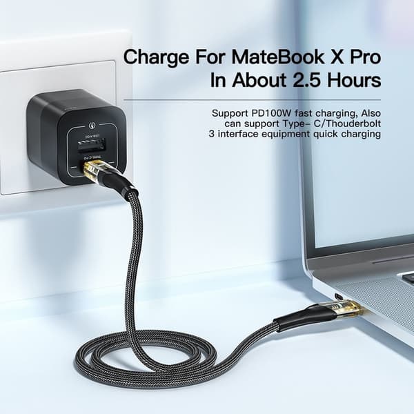 ESSAGER 1m 100W PD USB-C - USB-C Kabel Sort size 40