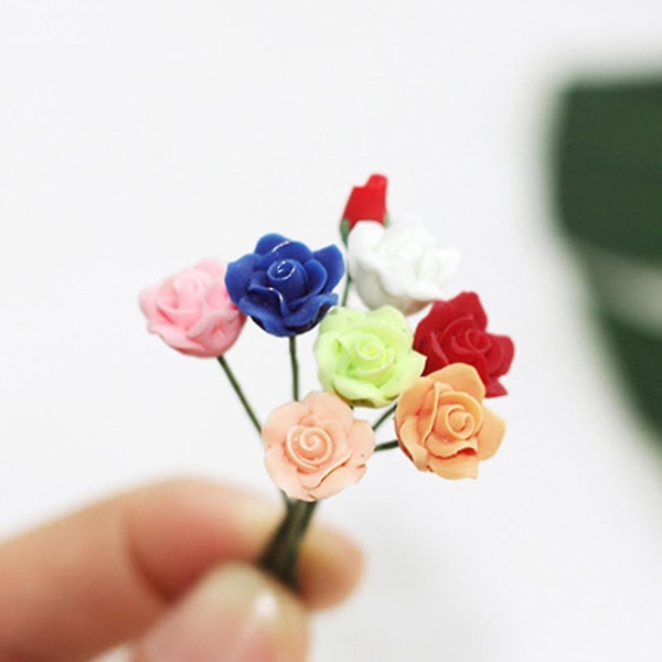 10 stk. Kunstige Mini Rose Miniature Blomster Dukkehus Blomster Model Dekorativt Landskab Blomst