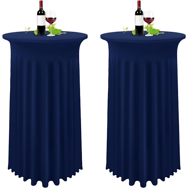 Set med 2 mörkblå överdrag för högt bord, duk för ståbord 80 x 110 cm, marinblå duk med veckad kjol Blue