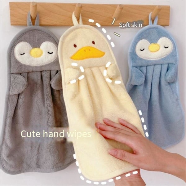 Håndklæde hængende Absorberende babyhåndklæde Sød pingvinand Hudvenlig Blød børn, blå