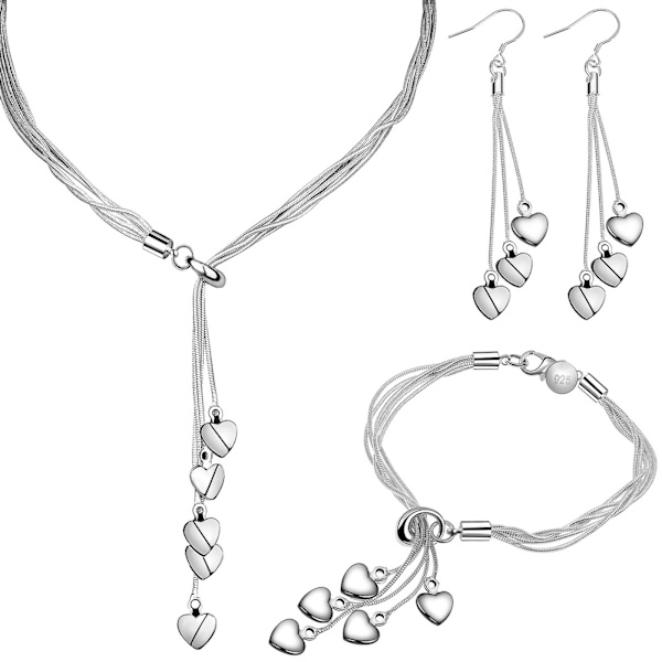 3-pack italienskt silver femlinjers kedja femhjärtans kärlekshalsband länk armband Black