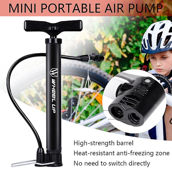 Mini-pyöräpumppu, kannettava polkupyörän rengaspumppu, mini-pyörän lattiapumppu, käsi- ja jalkakäyttöinen pyöräpumppu, venttiileillä, kaasuneulalla, maantiepyörille, maastopyörille, palloille, ilmapalloille