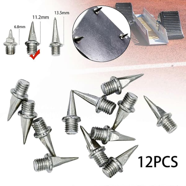 12 stk startblokk-pigger, banepigger i stål M4.8, løpeblokk-pigger for sprintere 11.2mm