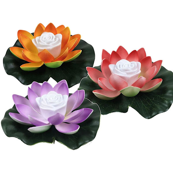 3 st Led Lotusljus, Konstgjord Lotus Flytande Ljus, Vattentät Flytande, Blomma Nattlampa