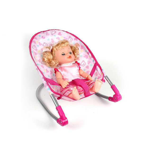 Nyt ankommet dukkeklapvognslegetøj, babydukketilbehør, babydukkebarnevognsklapvogn Spisestuestol Gyngestolsgynge til dukker, sammenklappelig og letvægts Ki pink