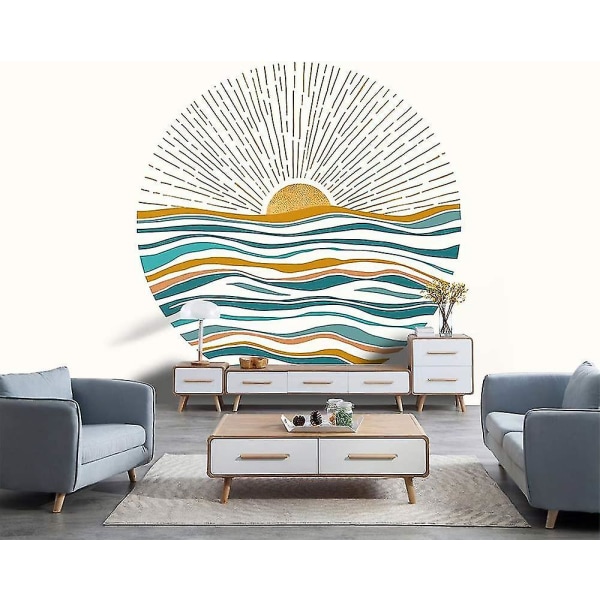 Wabjtam Vægdekoration 200x150 cm Ocean Sunrise Vægtæppe Bølger Mid Century Modern Style Vægophængning Vægtæppe Kunst til hjemmet til soveværelse, stue