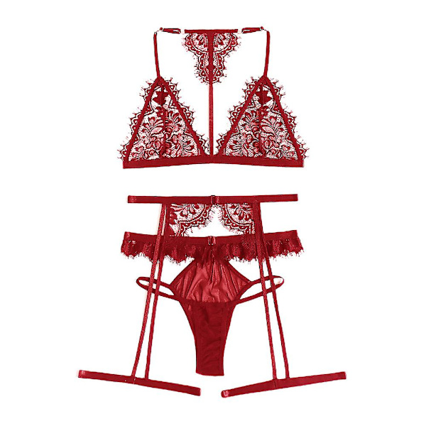 Naiset Seksi Alusvaatteet Pitsi Sheer Rintaliivit Tanga Alusvaatteet Set Yöasu Yövaatteet Wine Red XL