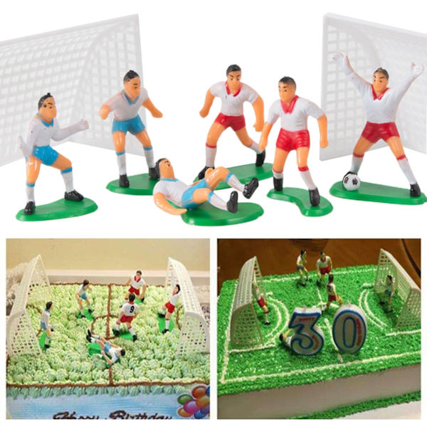 1 sæt cupcake dekoration miniature dekorative plastik baby børn fodbold fodbold kage topper fødselsdagsfestartikler