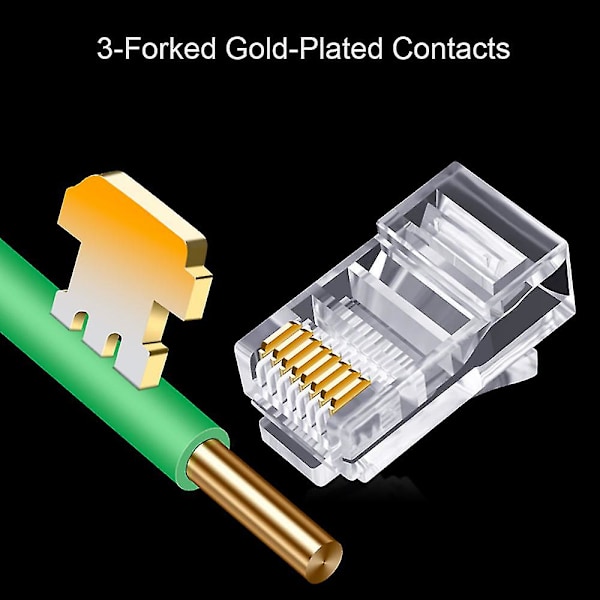 100 stk. RJ45-stik 6u forgyldt gennemgang Ethernet-kabler modul stik netværk RJ-45 krystal