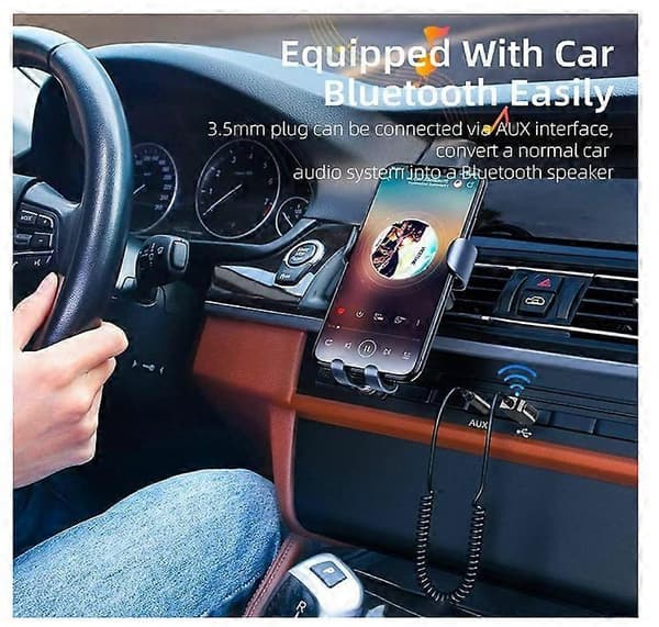 Bluetooth Aux Adapter, Bil Bluetooth v5.0 Trådløs Mottaker USB til 3.5mm Jack Adapter for Håndsfree Samtaler Plug & Play, Auto Power on(Svart)
