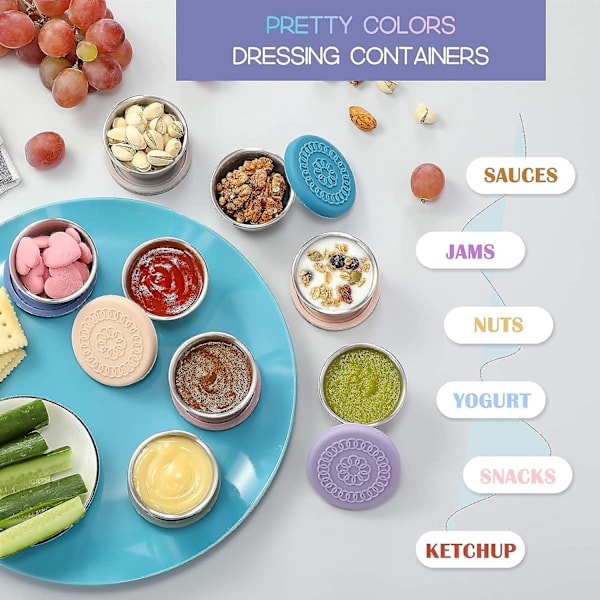 [8-pack] Salladsdressingbehållare att ta med, 2,4oz små behållare för kryddor med lock, återanvändbara behållare i rostfritt stål för såser, läckagesäkra silikon