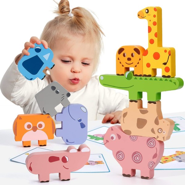 Småbarnsleker egnet for 1-4 år gamle jenter Gaver, tredyr stableleker Montessori-leker