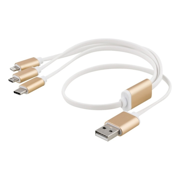 EPZI Multiladdare, USB-C, Lightning, Micro USB, USB-A, 50 cm, vit 30