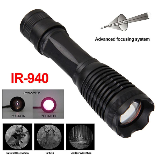 Ir 940nm taskulamppu, infrapuna-LED-valaisin Zoomattava infrapunataskulamppu kuperalla linssillä pimeänäkömetsästykseen - käytetty yönäkölaitteen kanssa