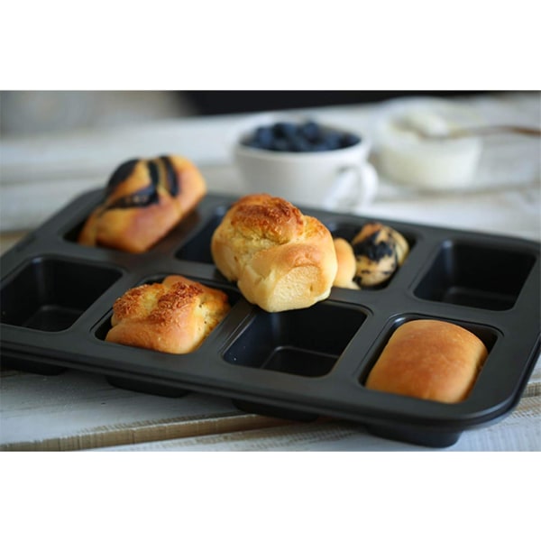 2 stk. Mini Loaf Pan - 8 hulrums Non-Stick Mini Loaf Bageform Brownie Kageform Brødforme Kulstofstål Bageform