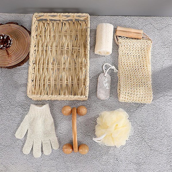 1 set Spa Hjärtformad Presentask Bad Hudrengöringskit Spa Present Kvinnor Sisal White 6PCS