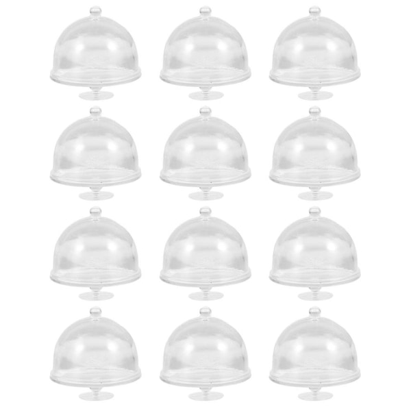 12 stk Mini kakefat med lokk Miniatyr cupcake stativ Dome cover Dolls House Cake Display Stand