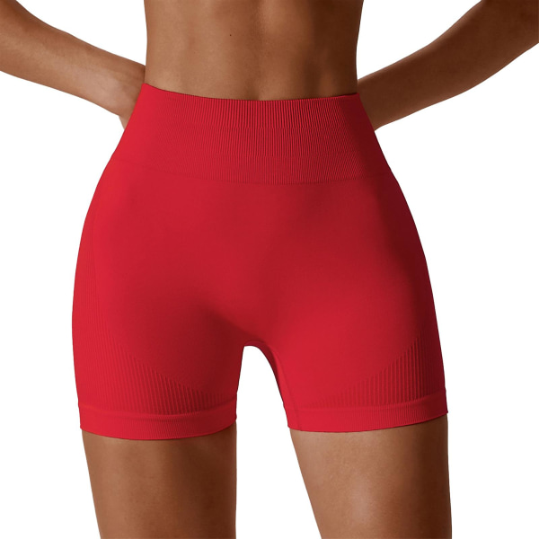Sømløse hofteløft sportsshorts høje elastiske åndbare fitnessbukser til løb og cykling Red XL