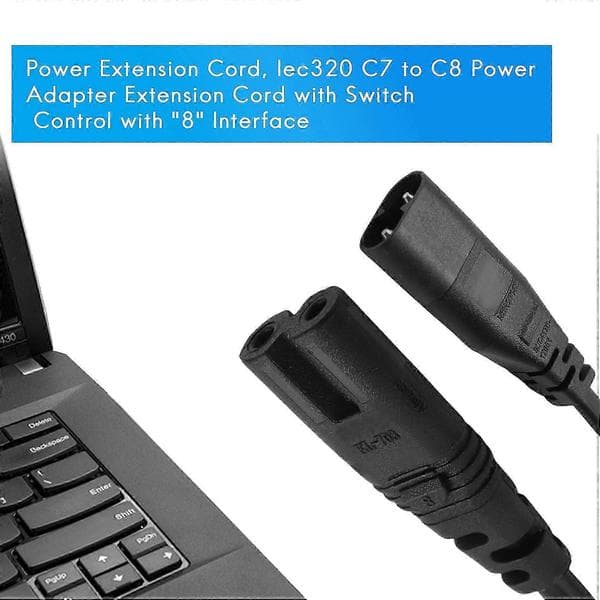 IEC320 C7 til C8 adapterforlengelseskabel med bryterkontroll black
