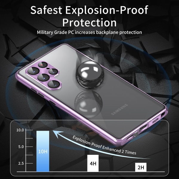 For Samsung Galaxy S24 Ultra-deksel med doble sider herdet glass magnetisk metallrammedeksel Silver