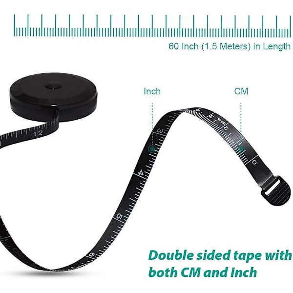 Myk tapemål Retractable Måling Forbody Stoff Søm Skredder Klær Strikking Håndverk Vekttap Målinger Retractable Svart Dual Sided Tape Me