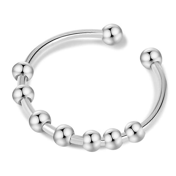 Ångest Fidget Ring Rostfritt Stål Spinner Ringar med Pärlor för Kvinnor Män Silver