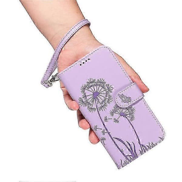 Kompatibel med iPhone 16 Läderfodral Plånboksfodral Maskrosavtryck Purple