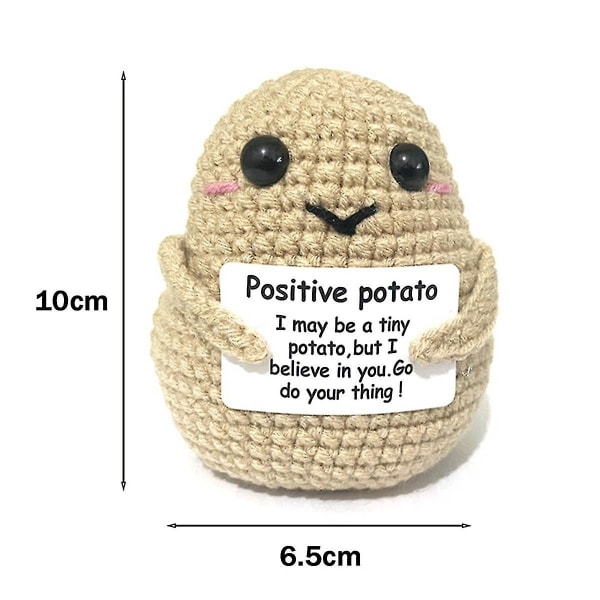 2 stk. Positive kartoffel-ministrikkede kartoffeldukker med positive bekræftelseskort, håndlavet uldplyslegetøj