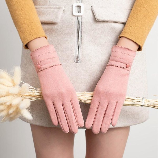 Nye kanin plys dralon fleece-foret højelastisk termisk berøringsskærm til kvinders vinter udendørs handsker Leather pink