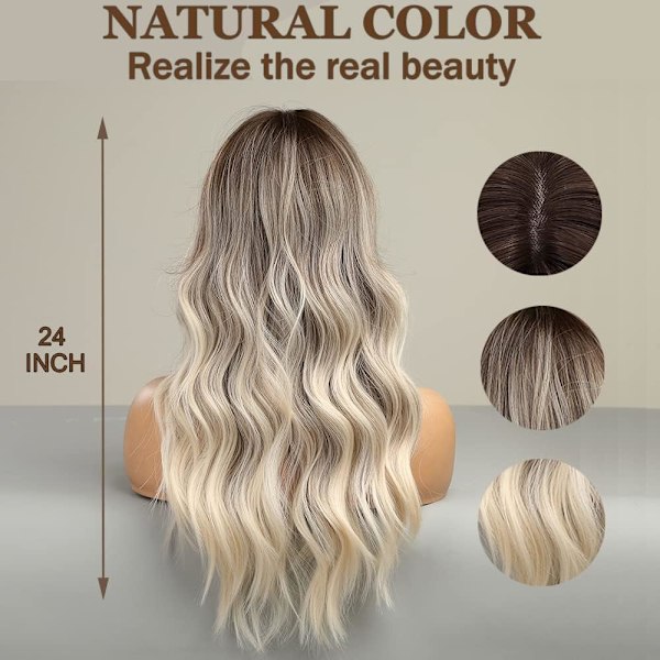 Lång Vågig Ombre Brun till Blond Peruk för Kvinnor Syntetiskt Hår Värmebeständig Ombre Peruk för Daglig Fest Cosplay Användning - 24 Tum Ombre Brown to Blonde ‎61 x 10.2 x 2 centimetres