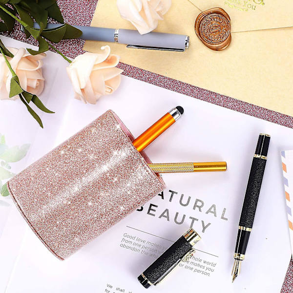Glitter PU Läder Pennhållare Glänsande Lyx Makeup Borsthållare Kopp Organizer Present