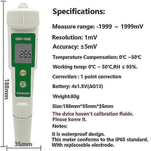 Redox Potential Meter Digital ORP Tester til Vandkvalitetsanalyse vit grön