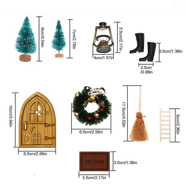 1:12 Dukkehus Miniature Julepynt Sæt - Retro Døre, Mini Scene Til Julekalender